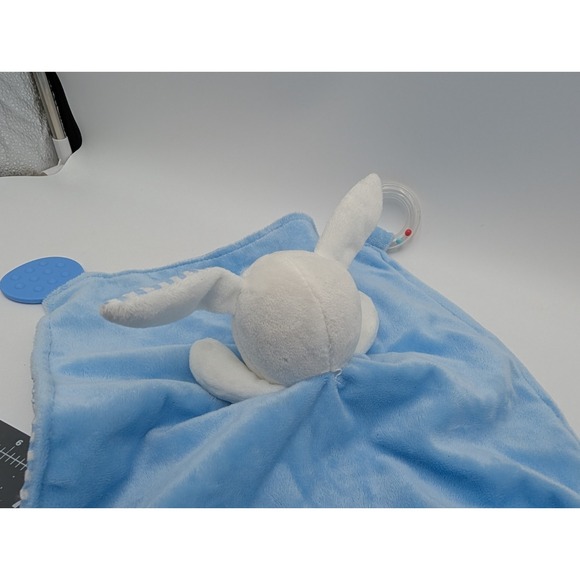 Modern Baby Rabbit Plush Rattle Blue Security Blanket - Picture 7 of 8